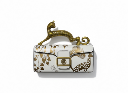 LANVIN Panther Top Handle Bag – Ivory & Gold Print 🤍✨ | Artistic Luxury Piece