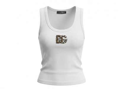 Dolce & Gabbana DG Crystal Logo Ribbed Tank Top – White 🤍✨