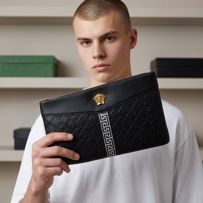 🖤 Versace Medusa Greca Leather Envelope Clutch