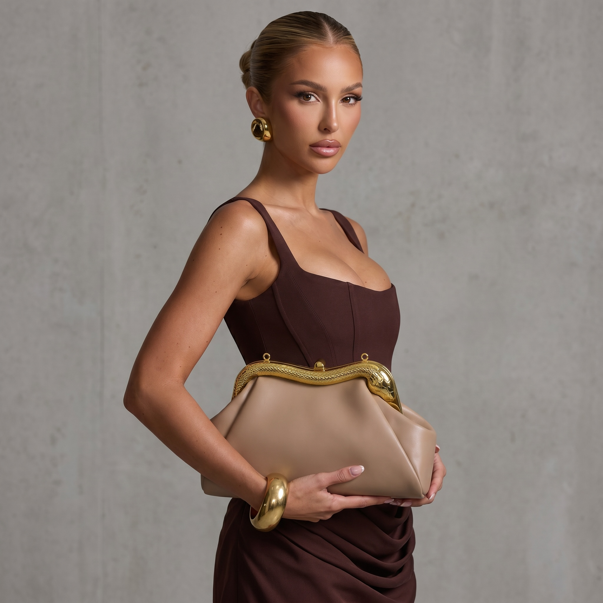 🐍 Bvlgari Serpenti Beige Leather Clutch ✨