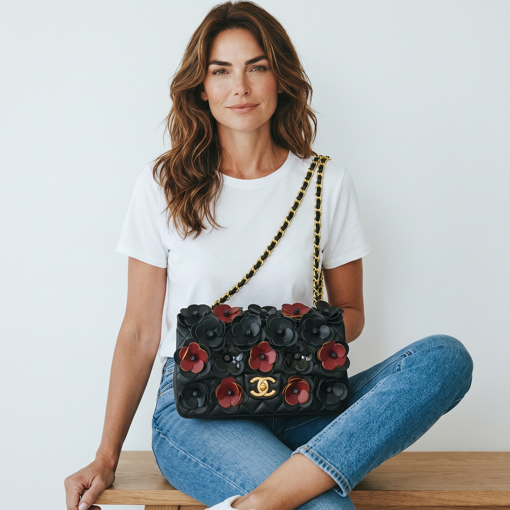 Chanel Camellia Floral Chain Bag – Black & Burgundy 🌺🖤