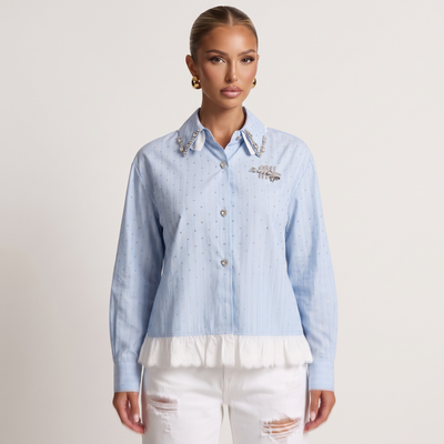 Miu Miu Crystal Collar Lace Hem Shirt one size