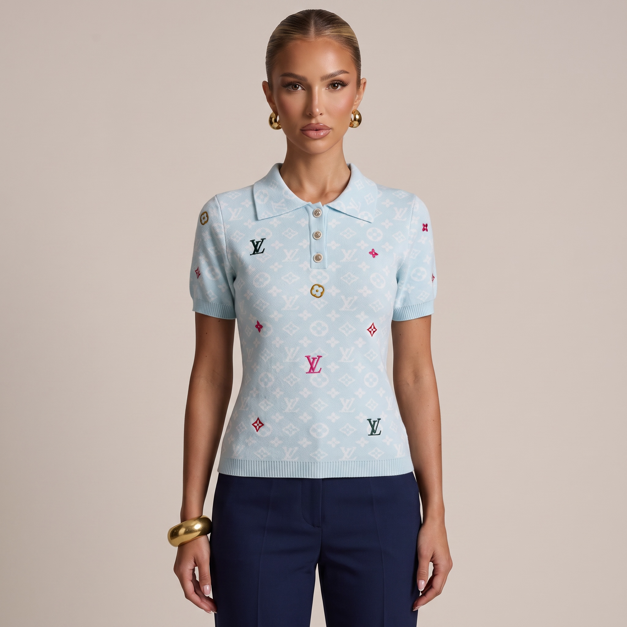 🩵 Louis Vuitton Multicolor Monogram Knit Polo | One Size