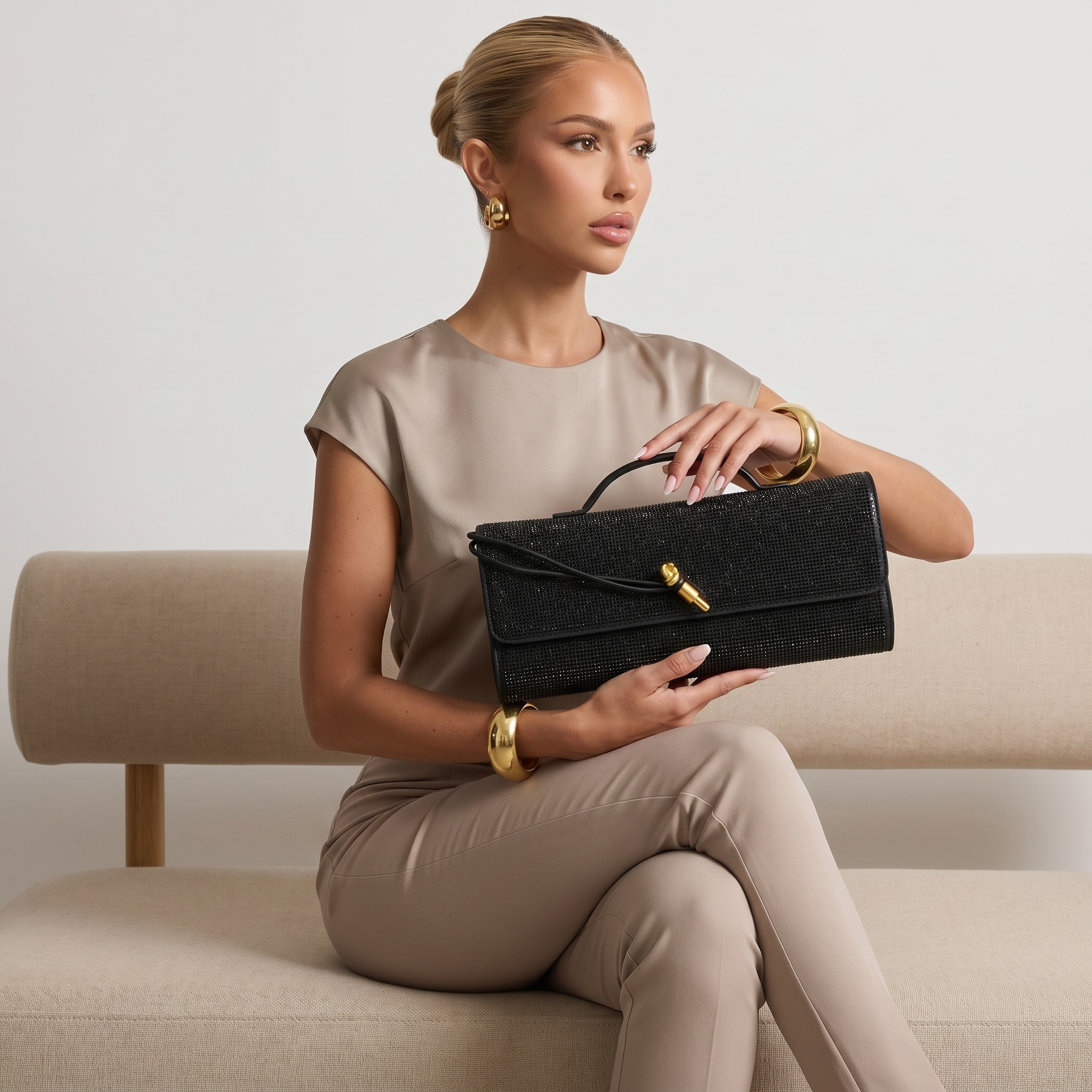 ✨ Bottega Veneta Black Crystal Knot Clutch – Luxurey Evening Handbag ✨