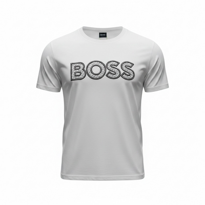 HUGO BOSS White Textured Logo T-Shirt 🤍🖤 Premium Statement Edition