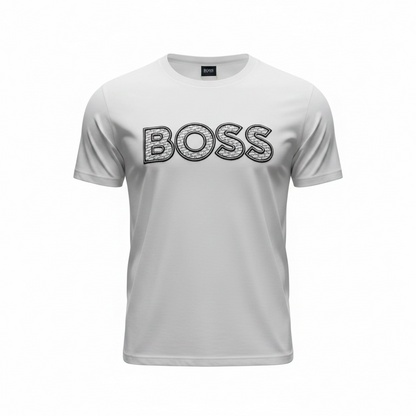 HUGO BOSS White Textured Logo T-Shirt 🤍🖤 Premium Statement Edition