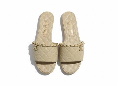 CHANEL Quilted Chain Slides – Beige 🤍✨ | Classic Luxury Comfort