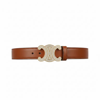 Celine Triomphe Crystal Buckle Leather Belt 🤎✨