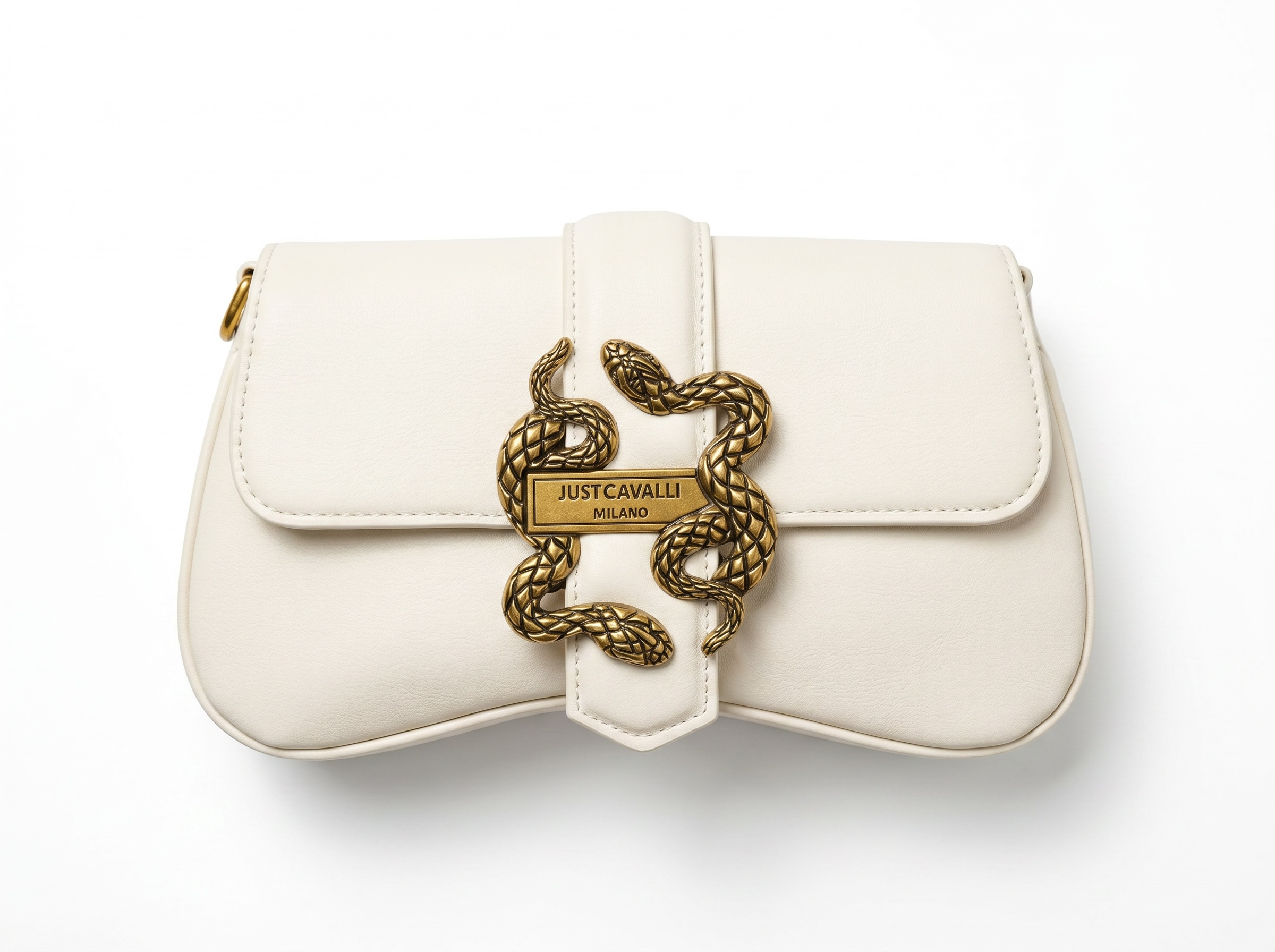 🤍 Just Cavalli Ivory Serpent Lock Shoulder Bag 🤍