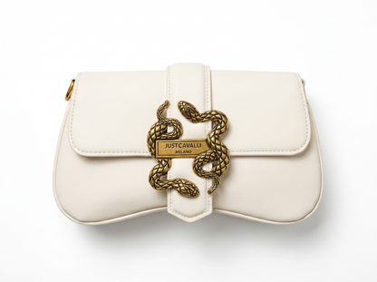 🤍 Just Cavalli Ivory Serpent Lock Shoulder Bag 🤍