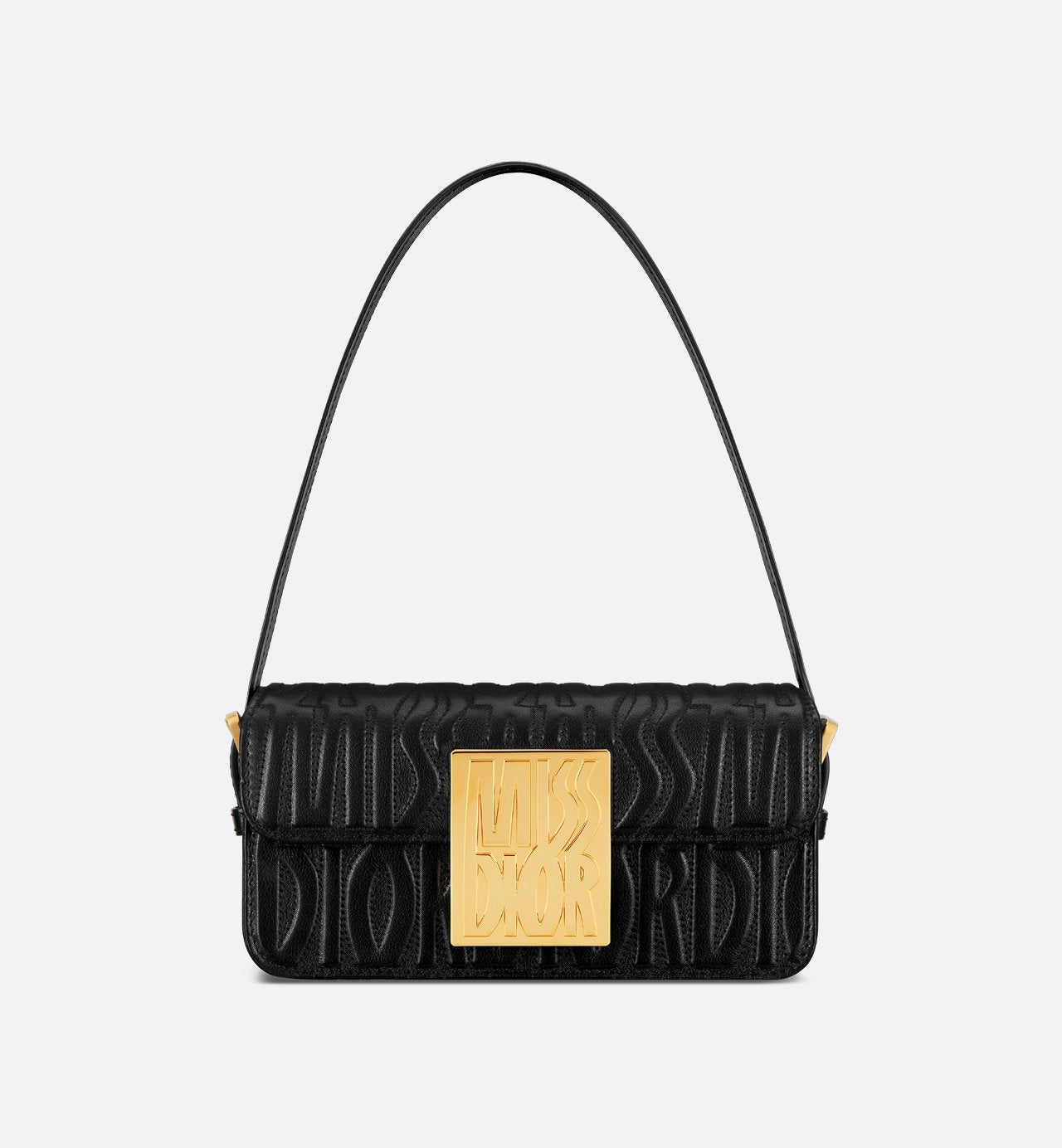 Miss Dior Baguette Bag in Black Embossed Leather with Gold Hardware