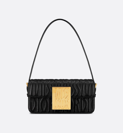 Miss Dior Baguette Bag in Black Embossed Leather with Gold Hardware