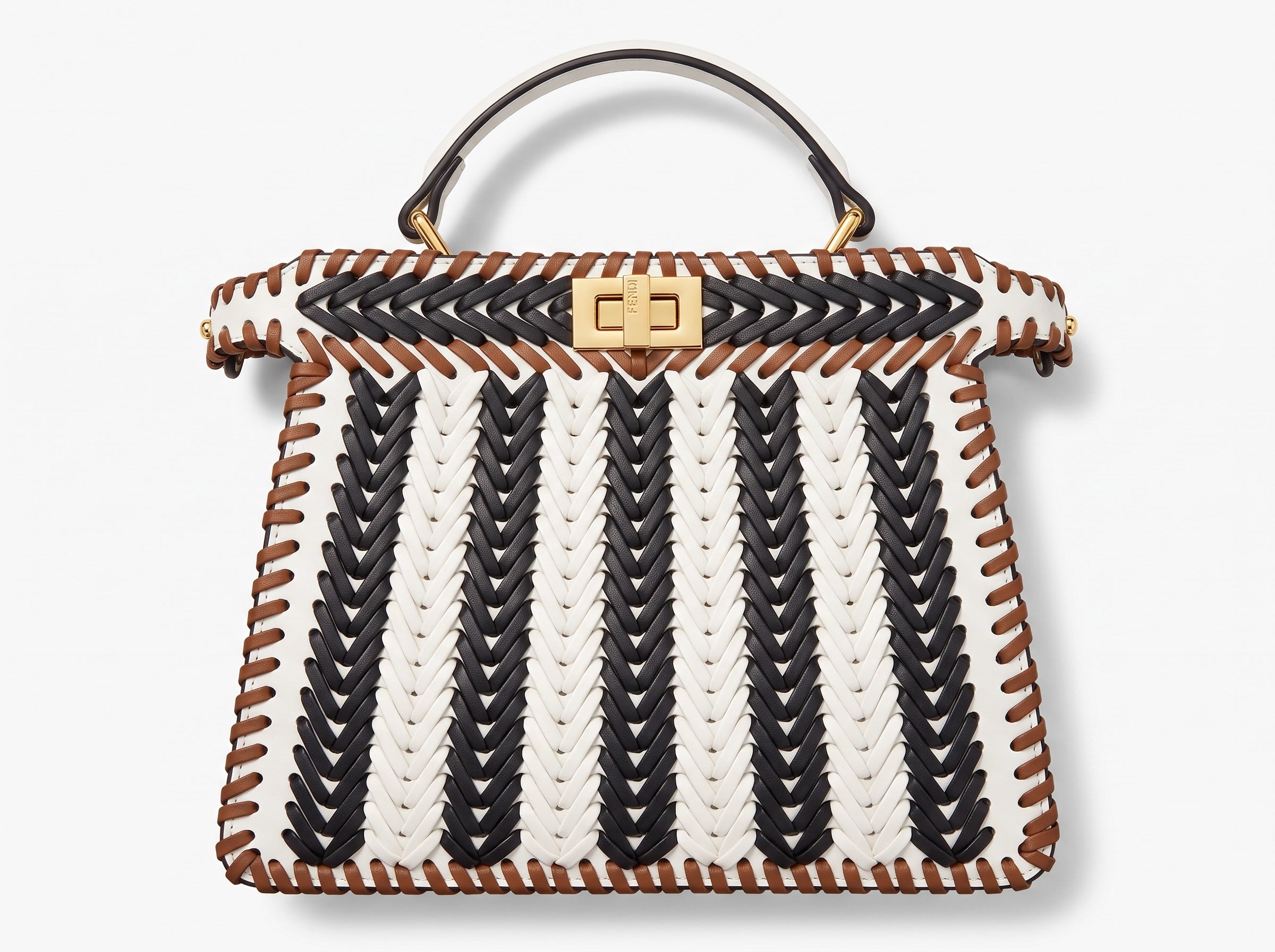 Fendi Peekaboo woven tricolor top-handle bag with gold turn-lock