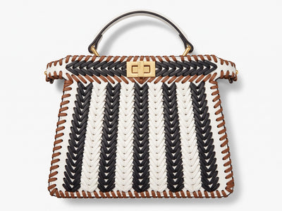 Fendi Peekaboo woven tricolor top-handle bag with gold turn-lock