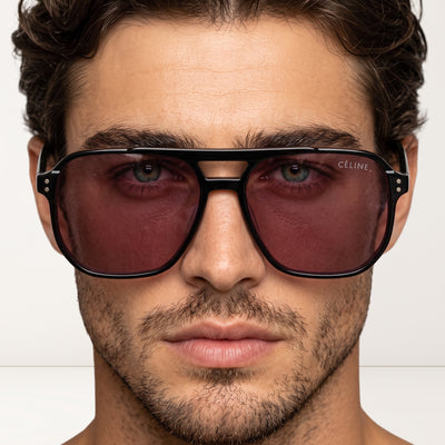 Céline oversized black frame sunglasses with burgundy lenses