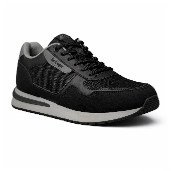 Black and grey Lee Cooper low-top sneaker with mixed textile panels