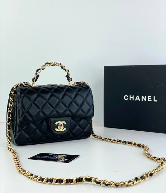 Chanel Quilted Black Top Handle Flap Bag