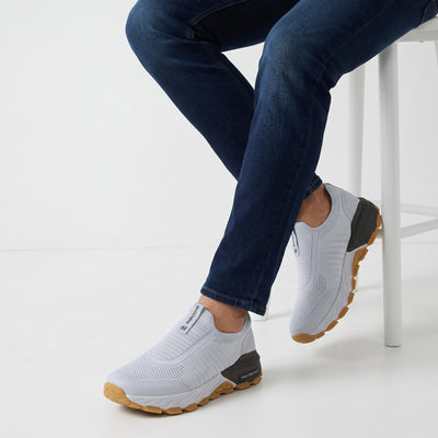 Skechers light grey slip-on knit sneakers with gum sole