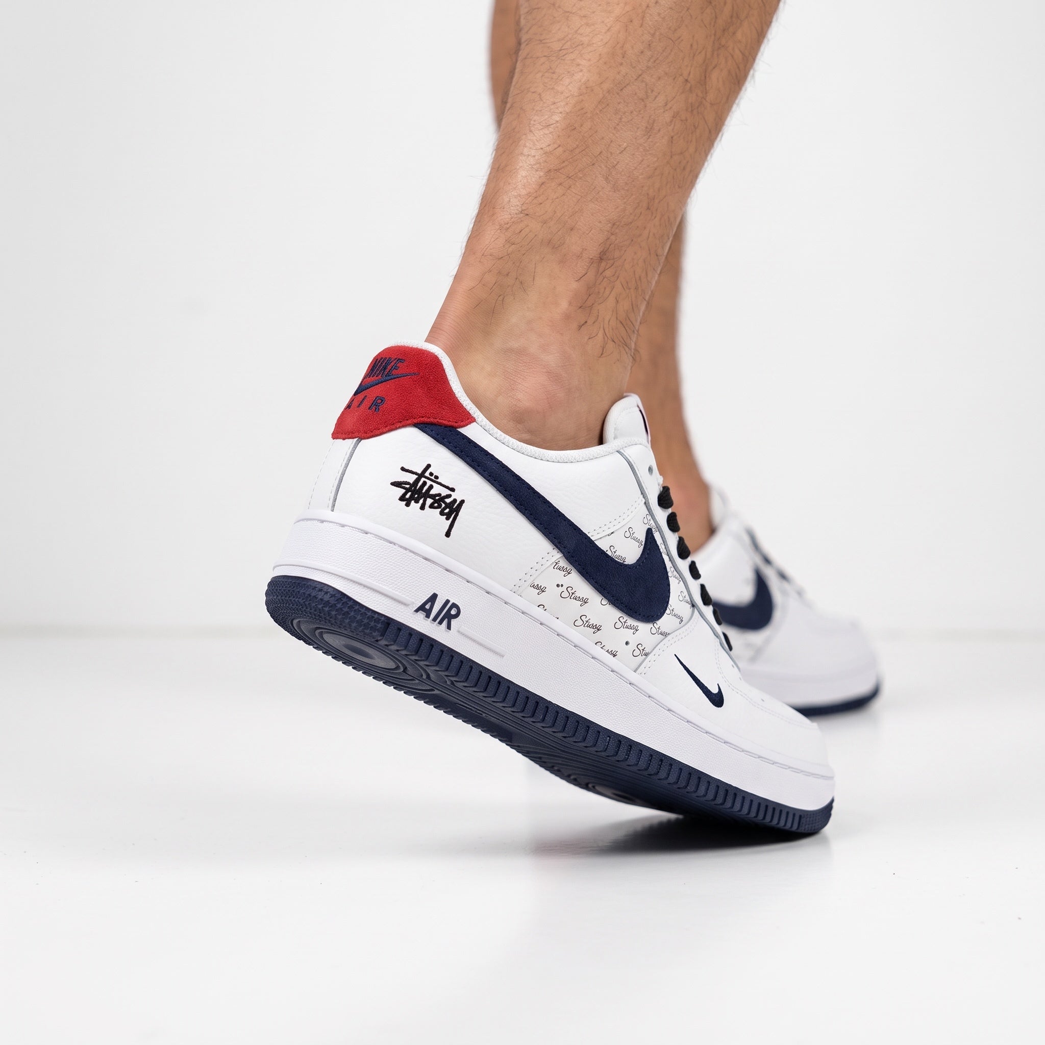 Nike Air Force 1 Low white navy red with Stussy logo