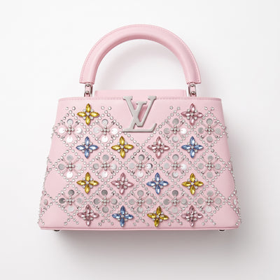 Pink Louis Vuitton Capucines Mini top-handle bag with crystal and sequin embellishments