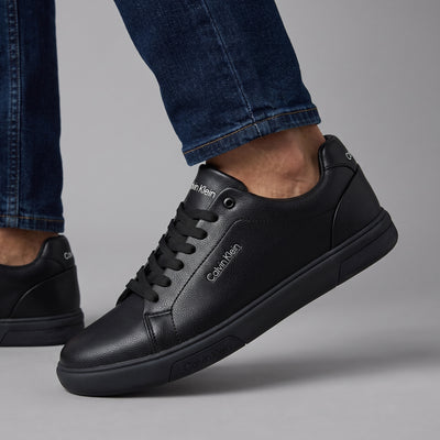 Calvin Klein black low-top sneakers with textured pebbled upper