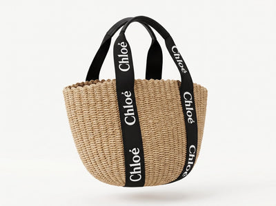 👜 Chloé Woody Raffia Tote Bag – Natural & Black Summer Edition 🌿✨