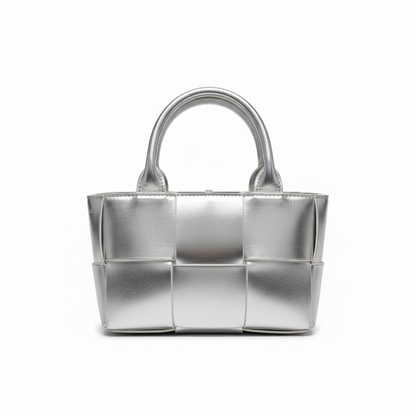 🩶 Silver Bottega Veneta Mini Intrecciato Tote & Card Holder