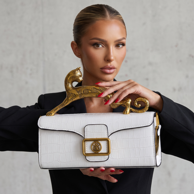 LANVIN Panther Top Handle Bag – Ivory & Gold Print 🤍✨ | Artistic Luxury Piece