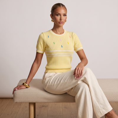 💛 Polo Ralph Lauren Multicolor Pony Knit Top | Yellow | One Size