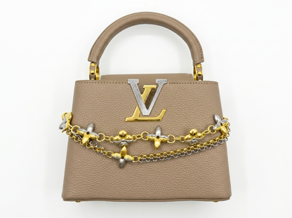 ✨ Louis Vuitton Capucines Mini Beige Leather Bag with Floral Chain Charm 🤎🌸