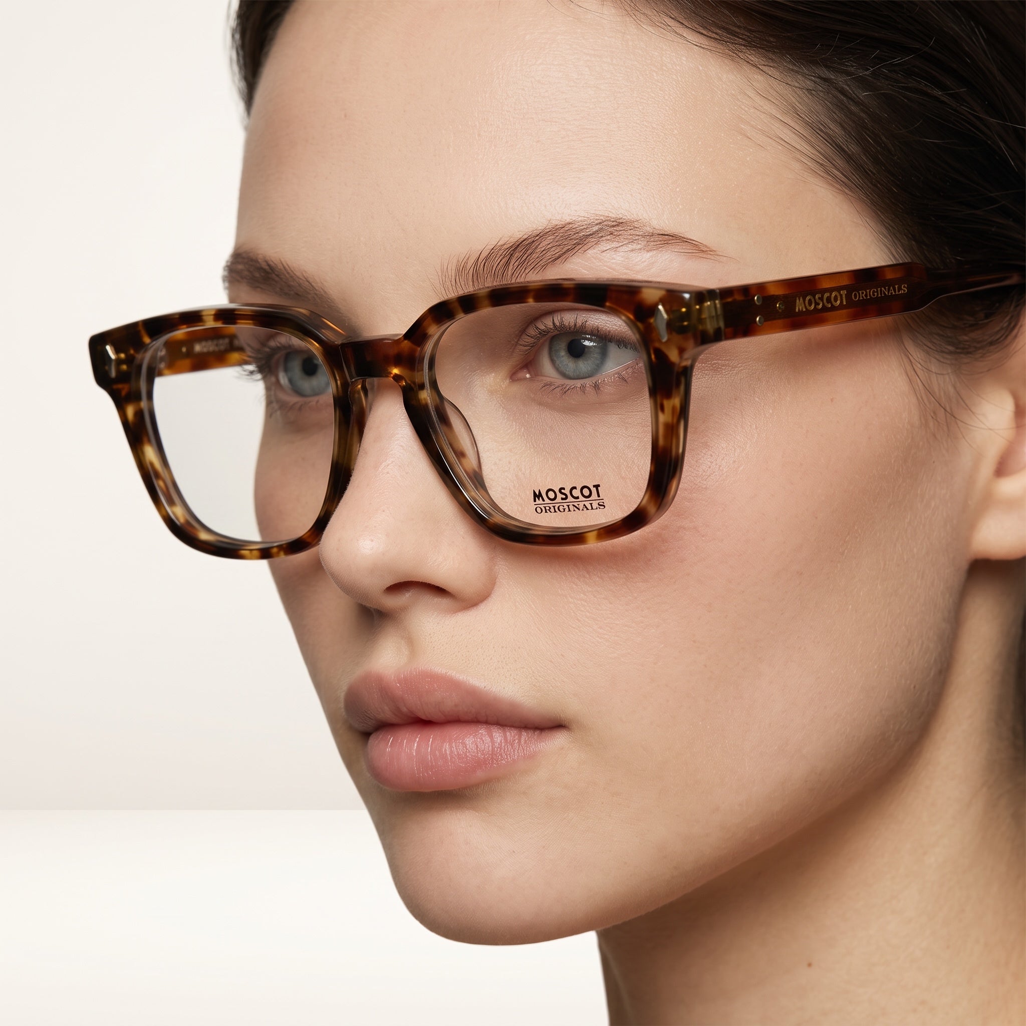 Moscot Originals tortoise rectangular eyeglasses on model