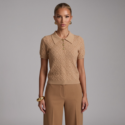 🤎 Louis Vuitton Monogram Knit Polo Top | Camel | One Size
