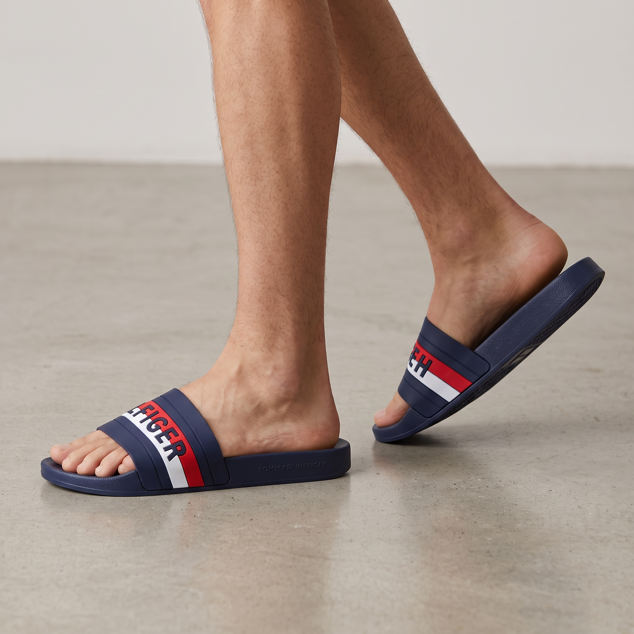 Tommy Hilfiger Flag Slides – Navy | Embossed Signature Style 🇺🇸💙🔥
