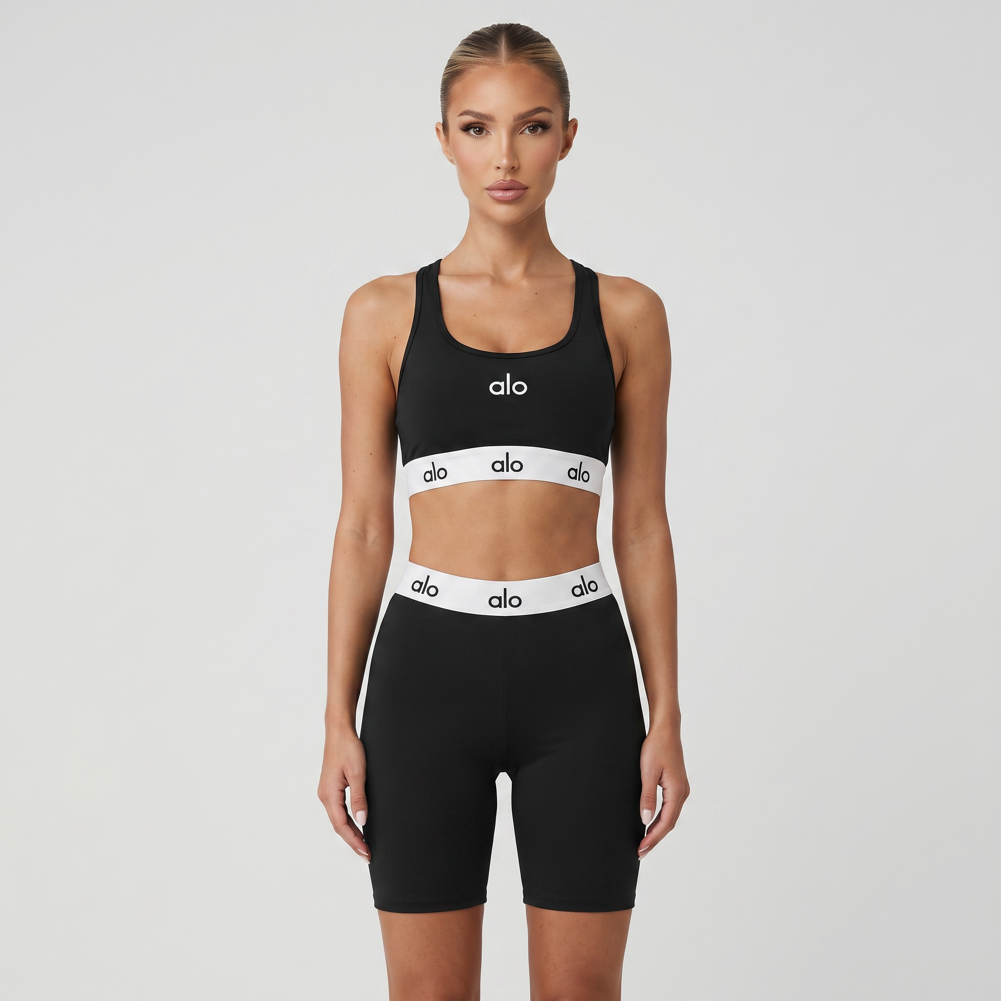 Alo Yoga Logo Sports Bra & Biker Shorts Set 🧘‍♀️✨