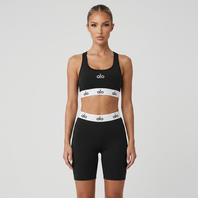 Alo Yoga Logo Sports Bra & Biker Shorts Set 🧘‍♀️✨