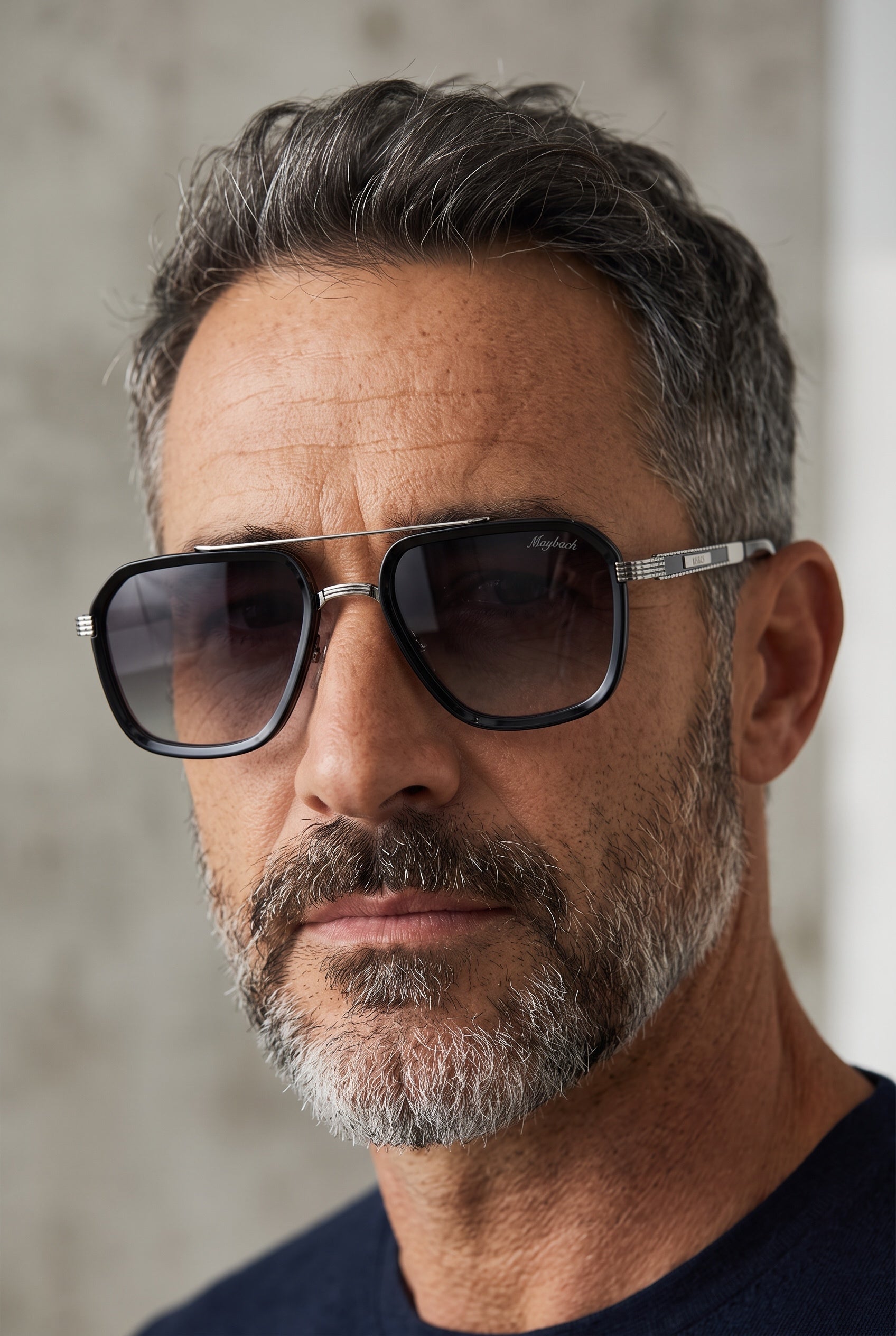 Maybach black aviator sunglasses with silver bridge and smoke gradient lenses