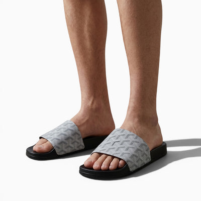⚪✨ Goyard Pattern Slides – Ice Grey Luxury Edition 💎🩴