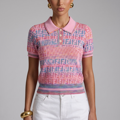 💖 Fendi Pastel FF Monogram Knit Polo Top