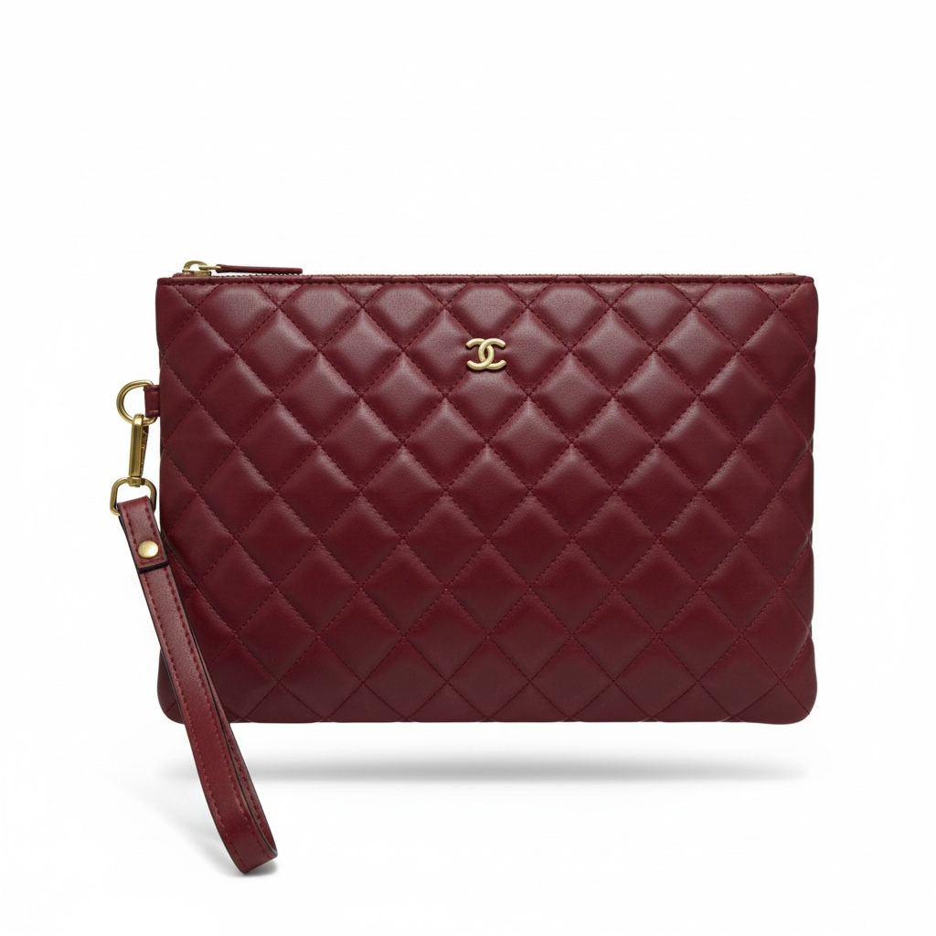 Chanel Quilted Wristlet Clutch – Burgundy Elegance ❤️👜