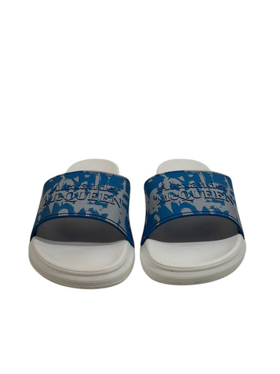 Alexander McQueen Urban Graphic Slide Sandals – Blue & White Luxury Streetwear 💙✨