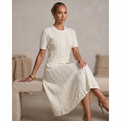 Sandro Cream Knit Two-Piece Skirt Set with Pearl Buttons 🤍✨