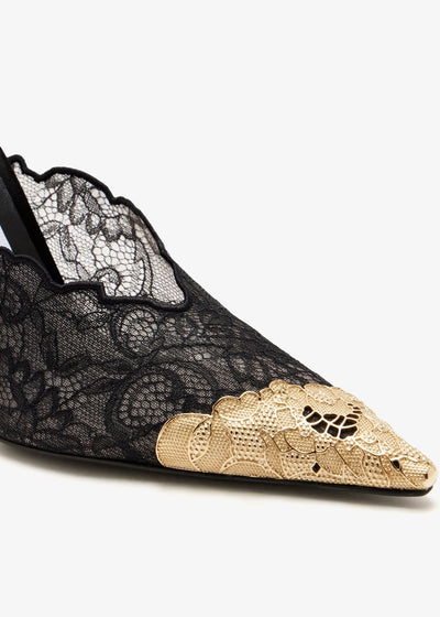 Jimmy Choo – Black Lace Slingback Pumps Gold Toe ✨9cm