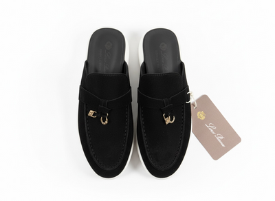 LORO PIANA Style Black Suede Slip-On Loafers 🖤✨ | Gold Detail Edition