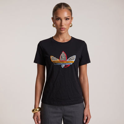 Black Adidas t-shirt with crystal embellished multicolor trefoil logo