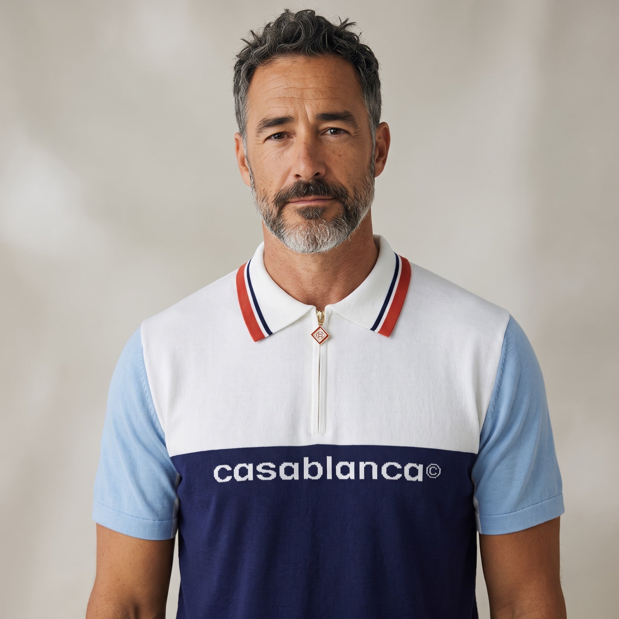 Casablanca short-sleeve colorblock polo with zip collar and chest logo