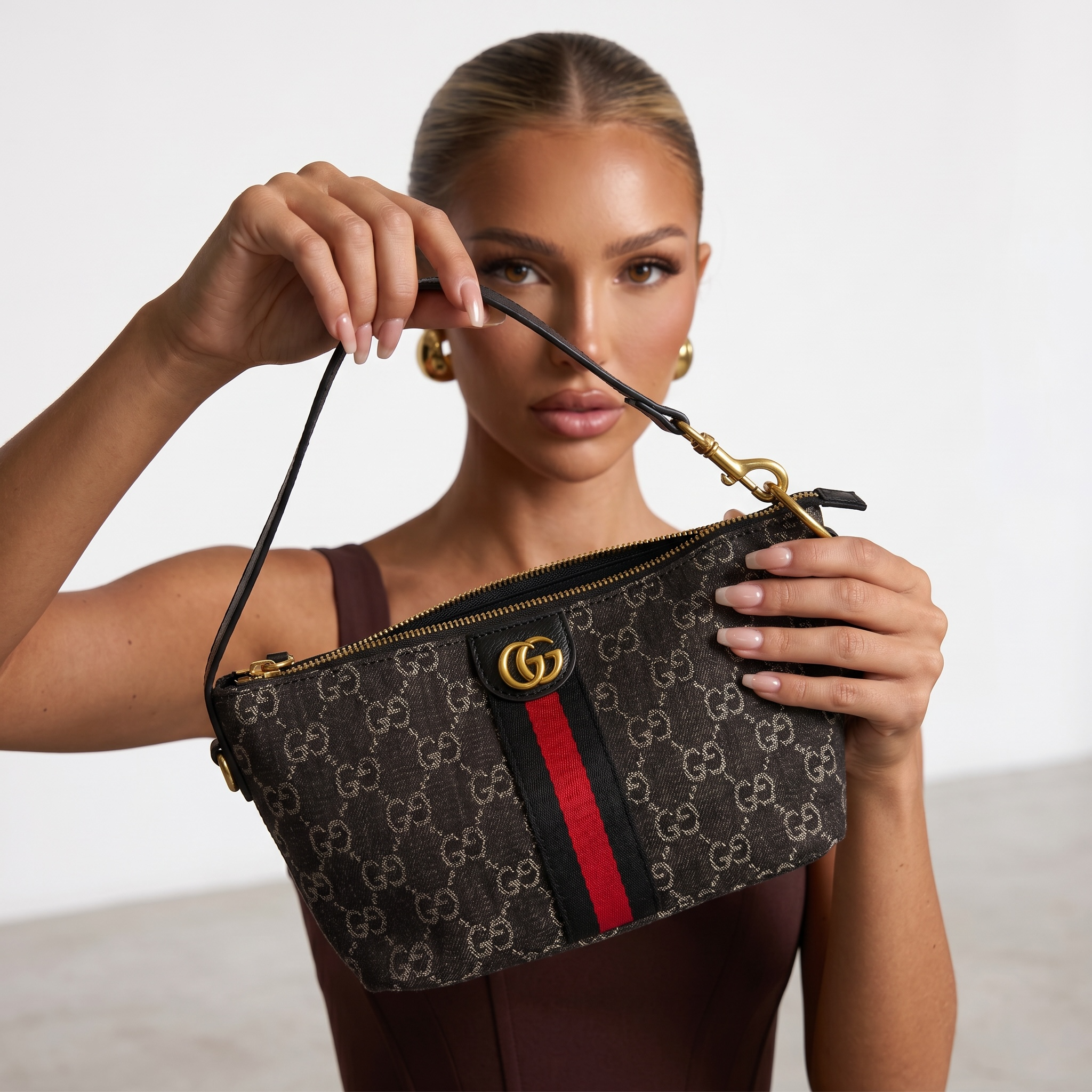 Gucci Black GG Monogram Red Stripe Shoulder Bag 🖤❤️✨👜🔥