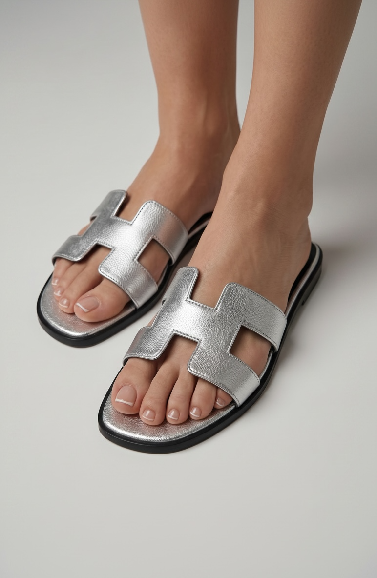 HERMÈS Inspired Metallic H Sandals ✨🤍 | Silver Chic Edition