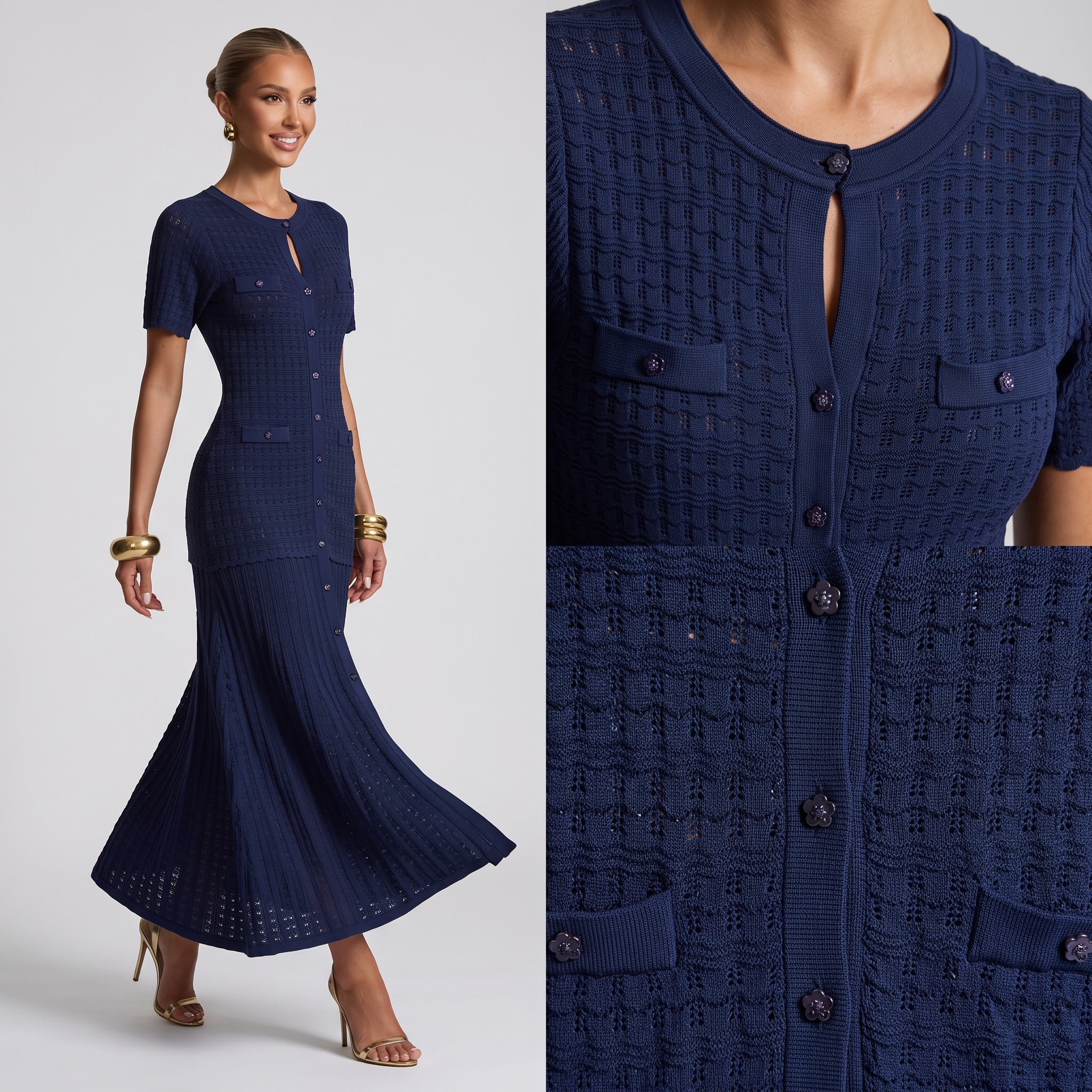 💙 Sandro Textured Knit Maxi Dress