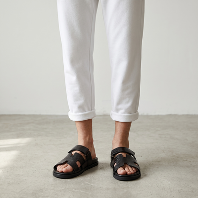 Hermès Black Crocodile Leather Slide Sandals – Luxury Designer Summer Slippers 🖤✨