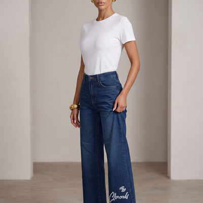 white fitted crew neck t-shirt on model